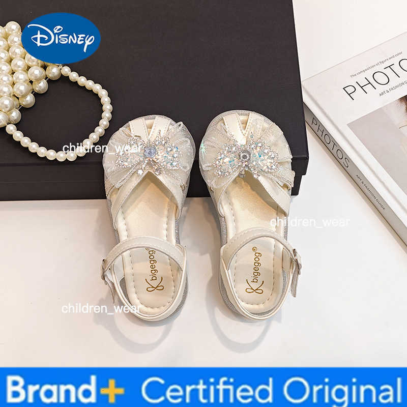Disney Girls Princess Sandals with Butterfly-knot Children Half Sandals Cut-outs Kids Crystal Lace Sweet Shoe Soft Breathable Anti-kick H260303