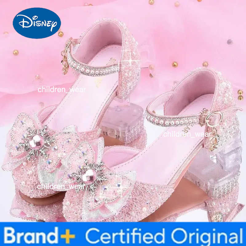 Disney Princess White High Heels Shoes Girls Stage Catwalk Models Shoes Kids Piano Children Dress Shoes Slipper Girl Party Sandals H260303