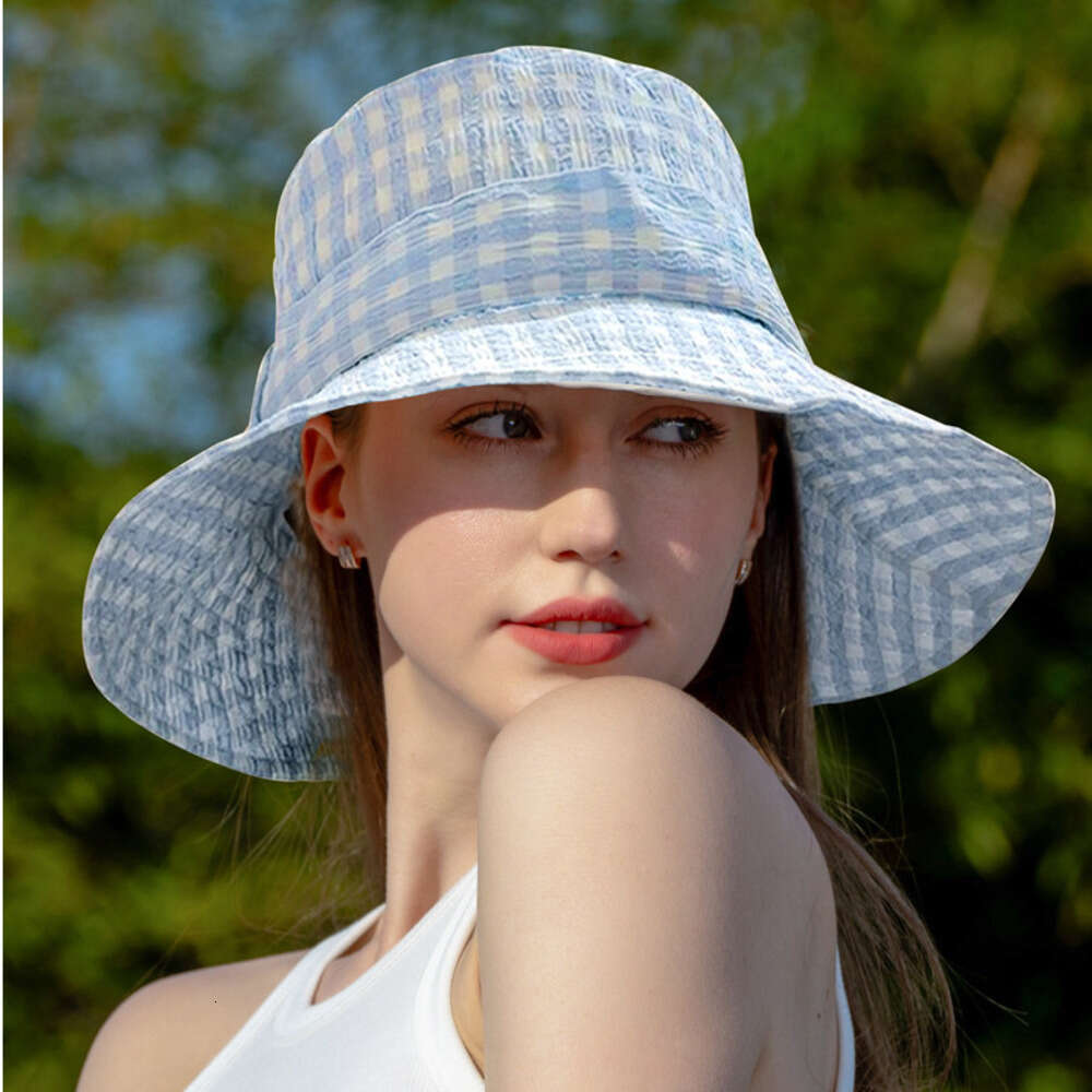 Lightweight checkered sun hat Adjustable lower jaw strap Fashion accessories Suitable for summer trips and pool parties