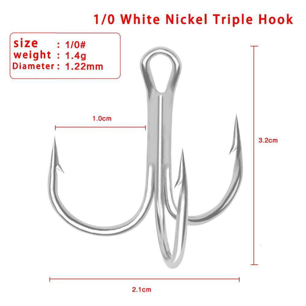 ORJD 10pcs Hooks Black Nickel Triple Size 3/0-12# Anchor Barbed Treble Hook High Carbon Steel Fishing Tackle Z260228