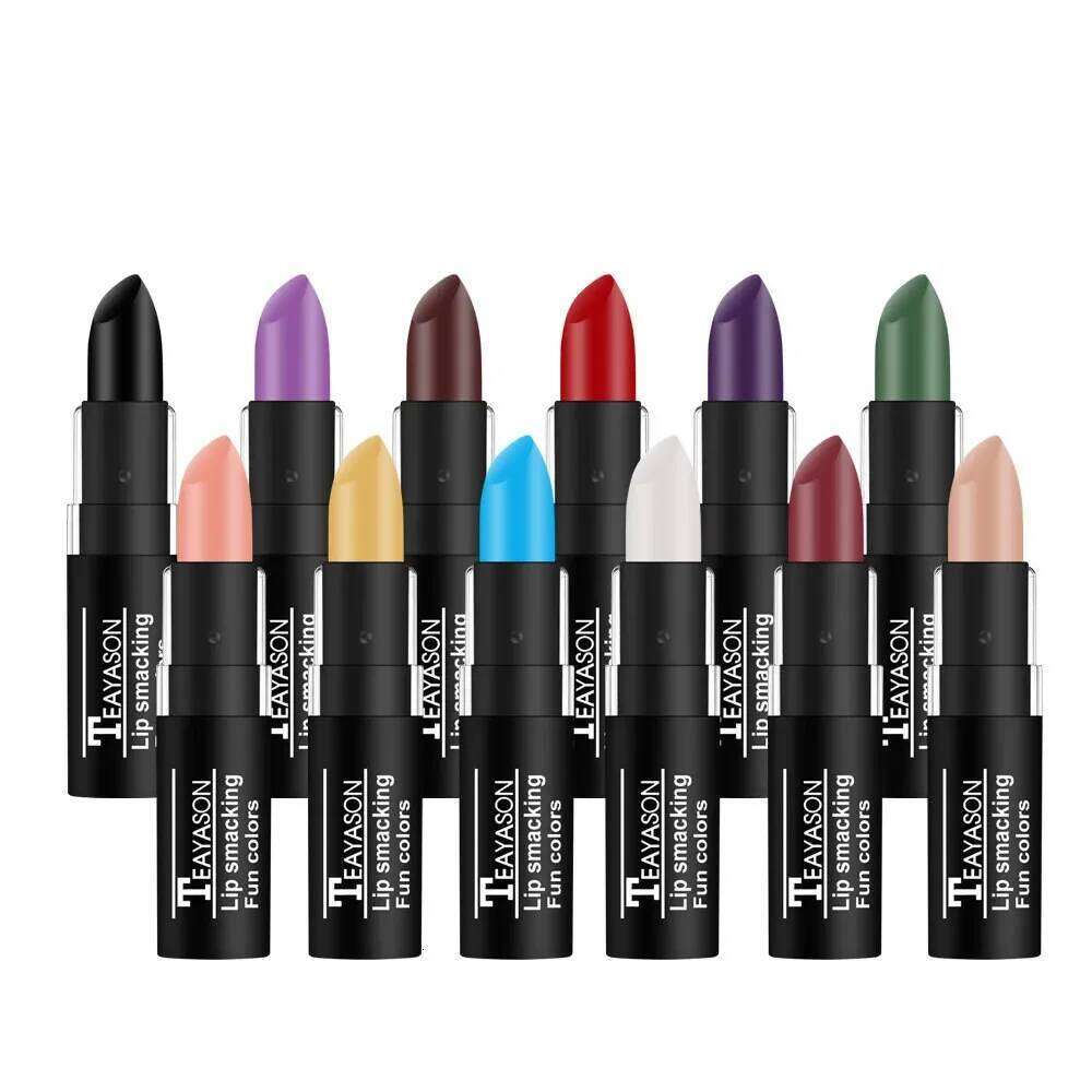12Colors Matte Lipstick Black Green Sexy Red Velvet Gloss Long Lasting Non-stick Women Lip Tint Make Up Facial Body Cosmetic H260302