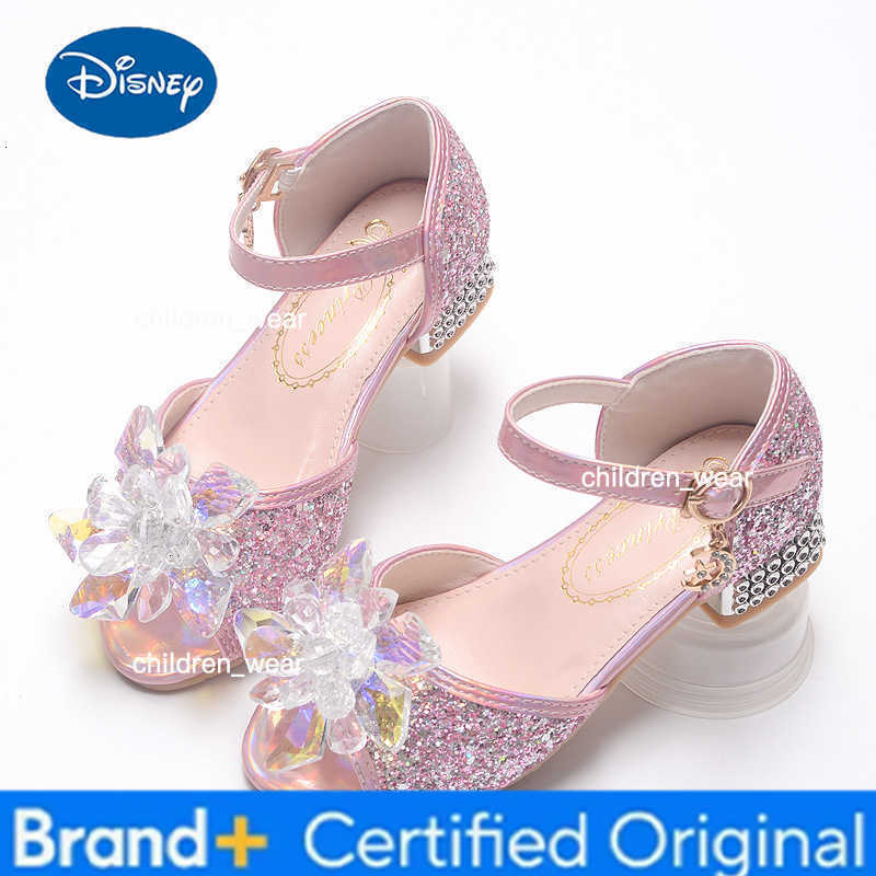 Disney New Girls Sandals Diamond Flower Latin Dance Kids Shoes Children High Heel Crystal Glitter Princess Party Dress Wedding Shoes H260303