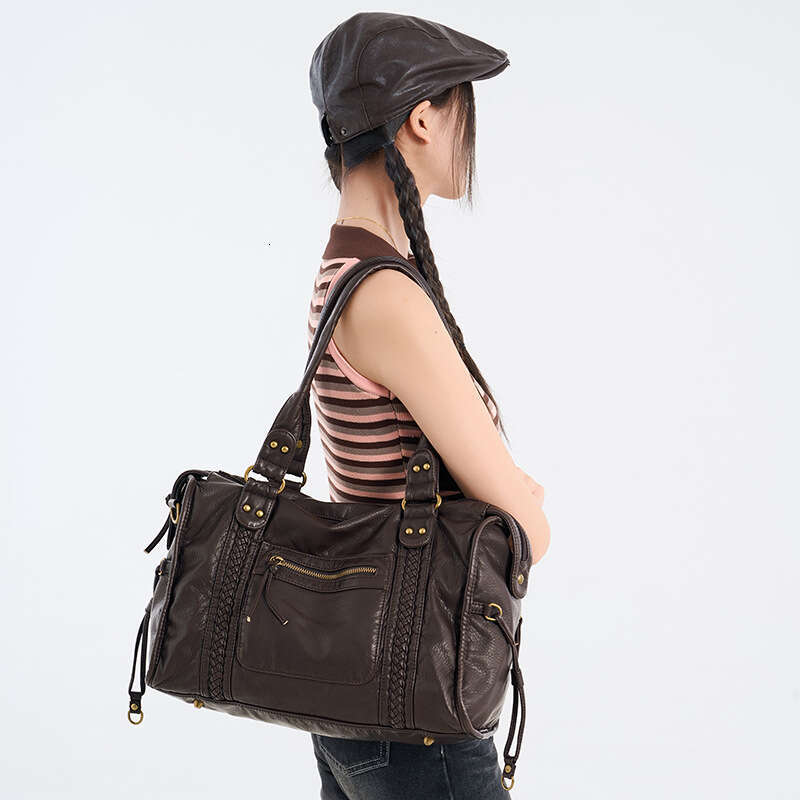 Luxury Shoulder Bags Totes Hobo Cross Border Hot Selling French Retro Motorcycle Single Crossbody Tote Large Capacity Women S Washable Bag SENYY