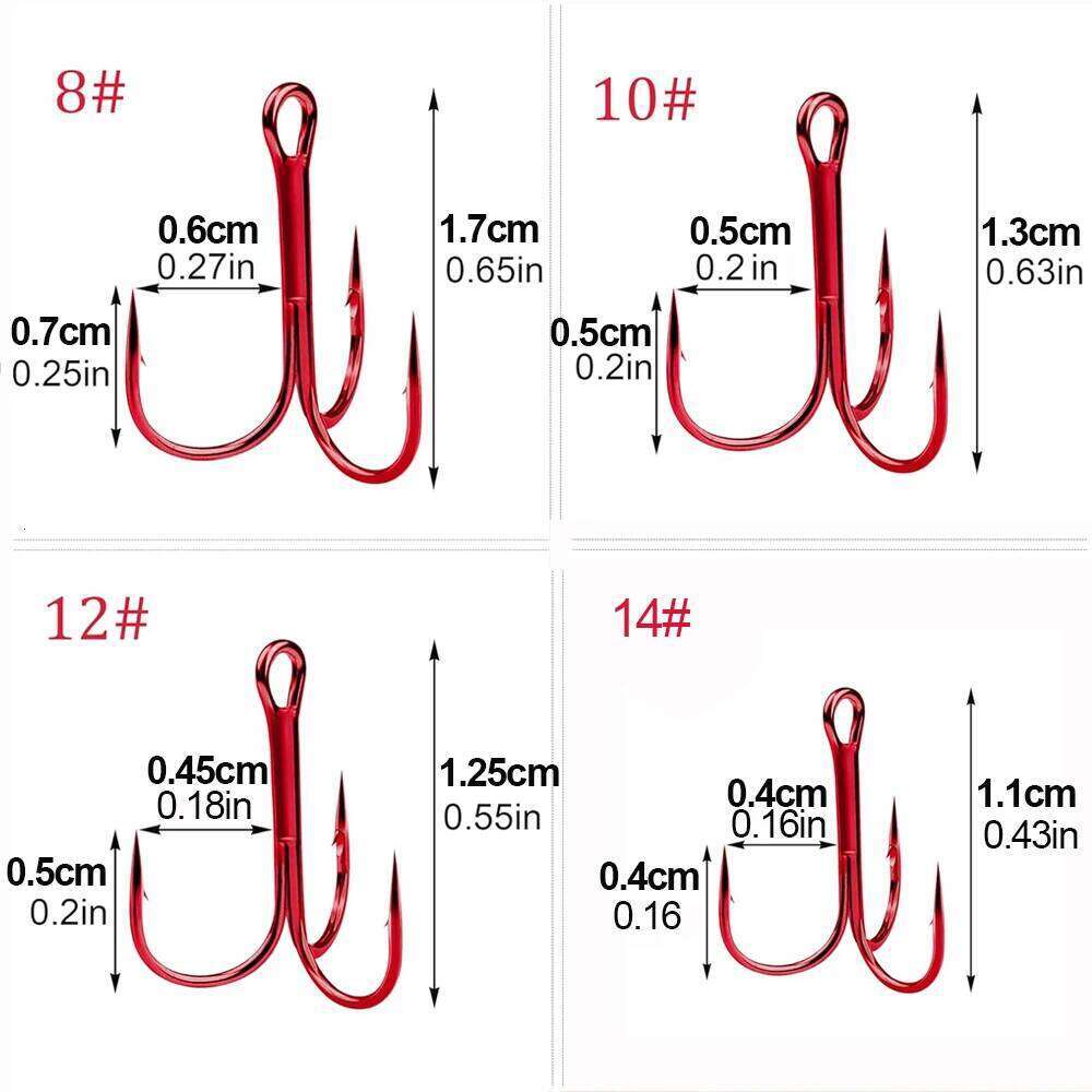 100Pcs Red Fishing Treble Round Bend triple fishing Barbed Hooks Catfish Bass Trout Artificial bait saltwater hooks Z260228