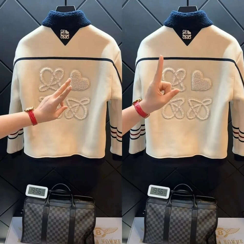 Original Clothing Stand Collar Men's Jackets Striped Casual Outerwear Coat for Autumn Winter Black and White Designer Tops Daily Outfit - view 3