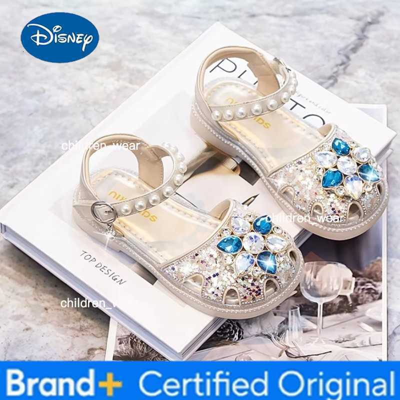 Disney KidsCasual Shoes Sandals PU Leather Summer Shoes For Childrens Crystal Sequin Flat Breathable Anti-slip Pink Blue Size 23-34 H2603031