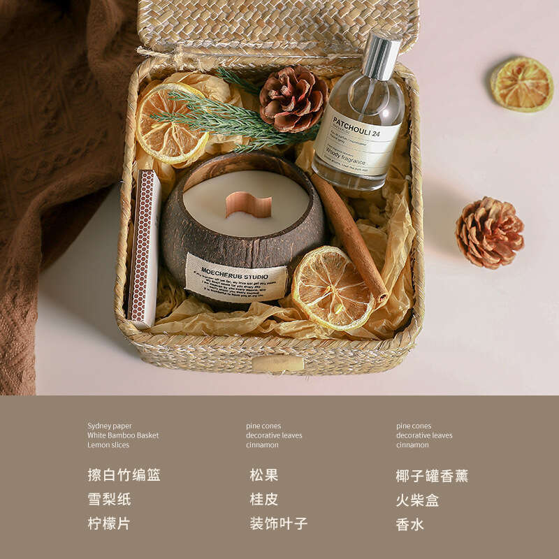 Handmade Coconut Shell Smokeless Fragrance Candle Aromatherapy Box Souvenir Set Butter Lamp Birthday Wedding Return Gift W260303