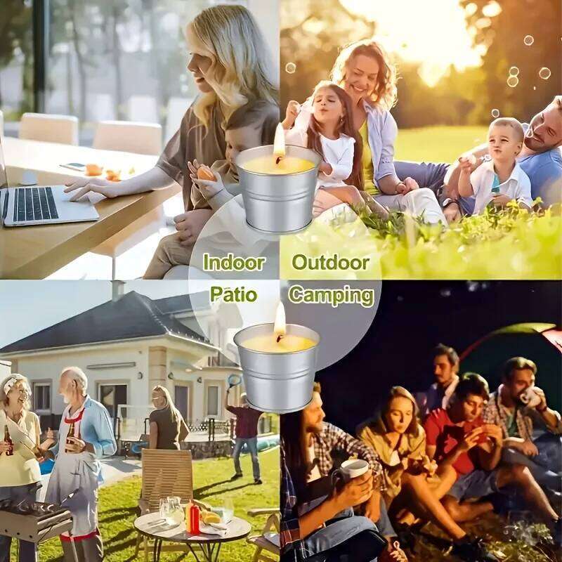 12 Scented Citronella Lemon Candles, 2. 2 ounces, burns 10-12 hours, suitable indoor use, perfect outdoor gatherings, hiking, camping, backyard barbec