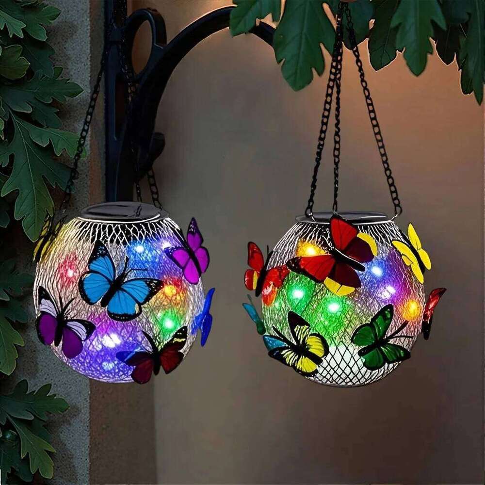 1pc Solar-Powered Butterfly Lanterns Metal Hanging Lights, Yard Decor - Holiday Gift Solar Outdoor Decorations S260302