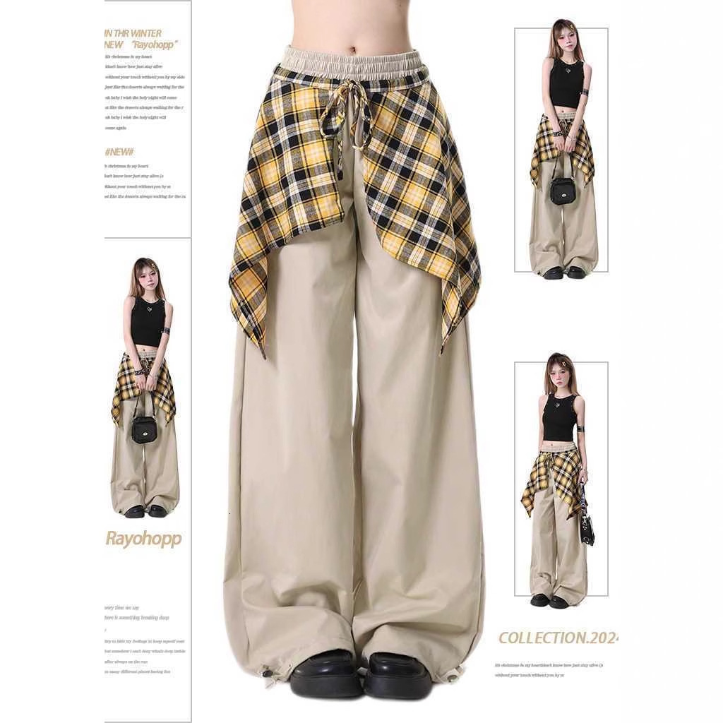 Americn Retro High Street Csul Pnts For Women Plus Size Summer Women's Clothing Loose Hip-hop Designer Pnts Plid Skirt-style Design Floor-length Pnts