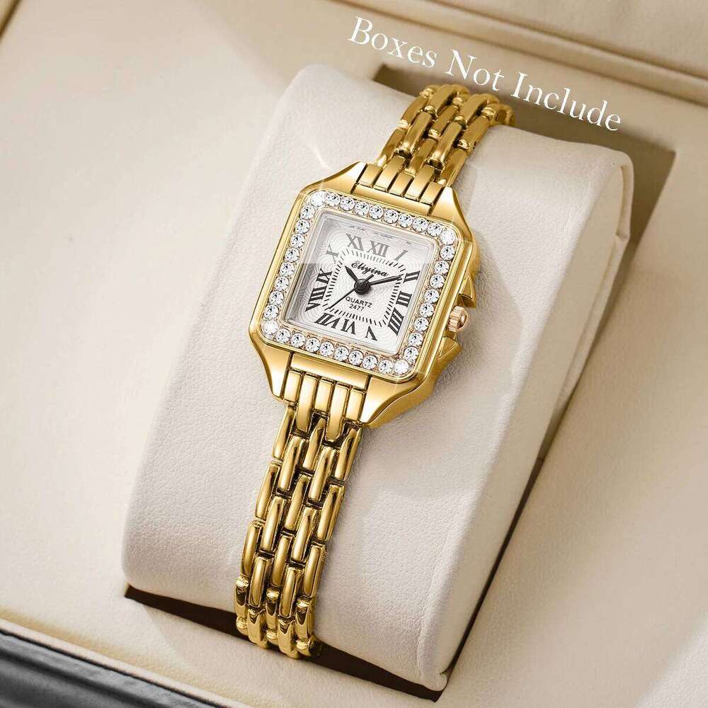 Elegant Rhinestone Square Women Watches Fashion Roma Dial Quartz Wristwatch Reloj Mujer Ladies Clock Without Box XJ260303