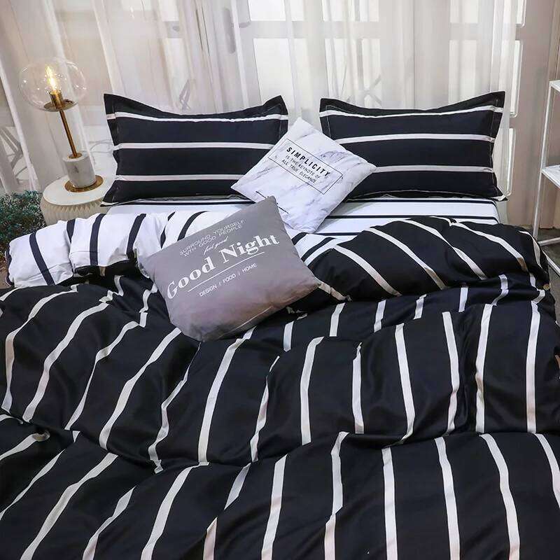 Lightweight Hotel Luxury Duvet 3 Piece Set, Black White Vertical Stripes Ultra Soft Microfiber Breathable Comforter Cover W260302
