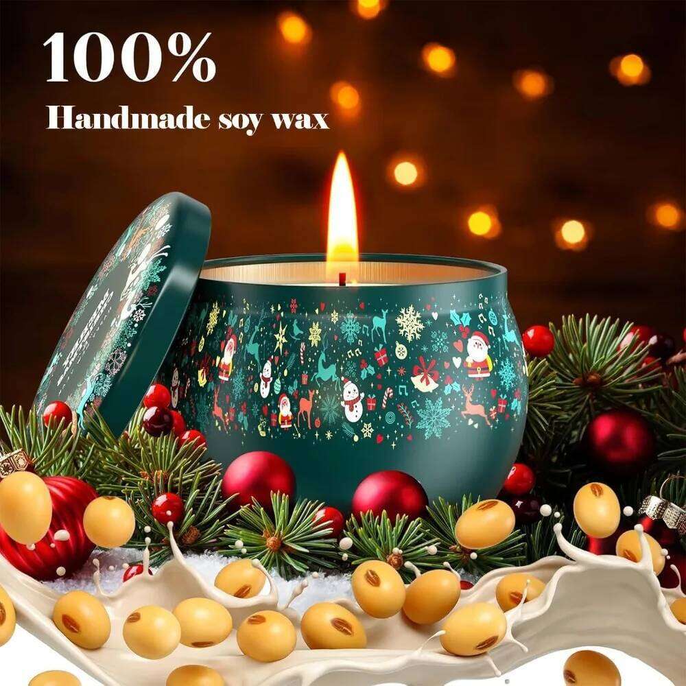 THAUSDAS 4-Pack 4.4oz Christmas Scented Candles Rose/Jasmine/Lavender/Vanilla, 120H Aromatherapy Gift Set W260303