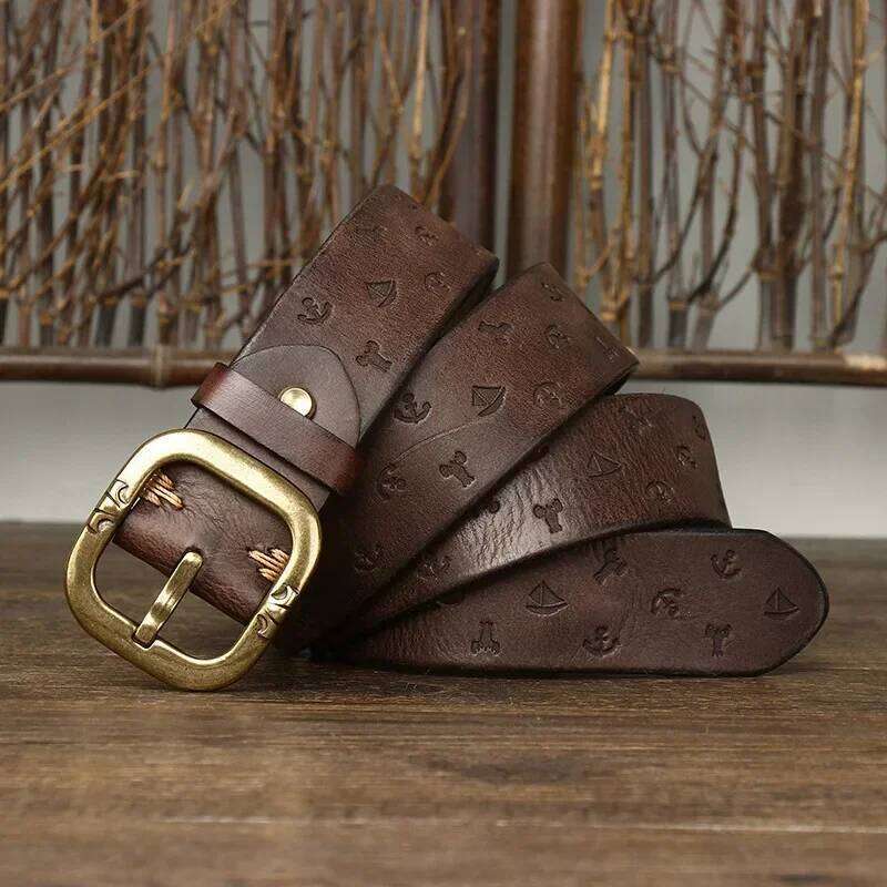 100% Genuine Leather 3.8CM Pure Cowhide High Quality Belts for Men Embossing Strap Male Copper Buckle Luxury Designer Jeans S260228