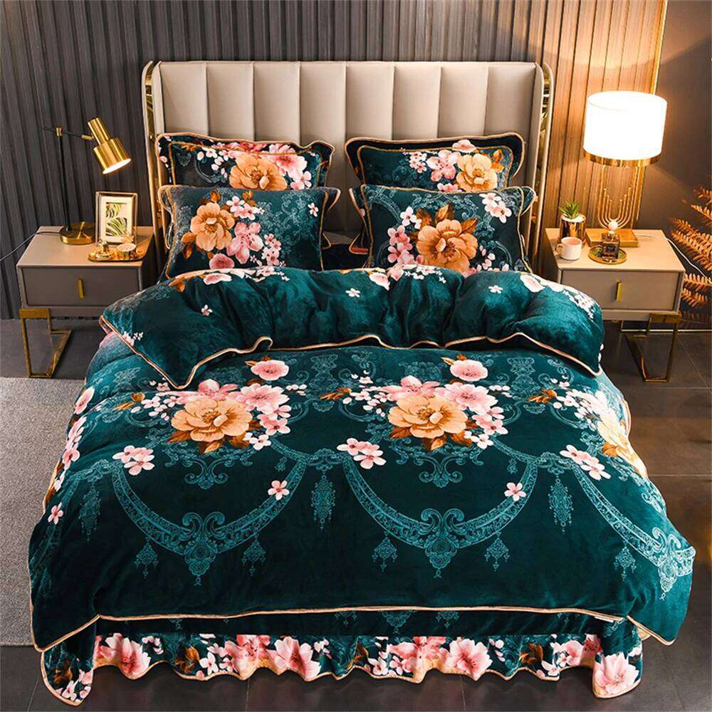 Winter Warm Coral Bedding Sets Home Double-Sided Thickened Flannel Four-Piece Set Quilt Cover Sheet Milk Velvet Bed Skirt W260302