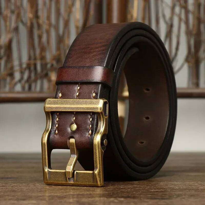3.8CM Pure Cowhide High Quality Genuine Leather Belts for Men Strap Male Brass Buckle Fancy Vintage Jeans Cowboy Thicken Cintos S260228