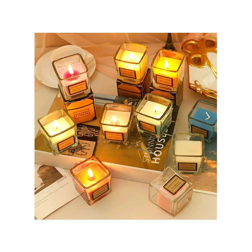 Square Creative Glass Candle, Smokeless Romantic Scented Gift Box, Candlelight Dinner Hotel Wedding W260303