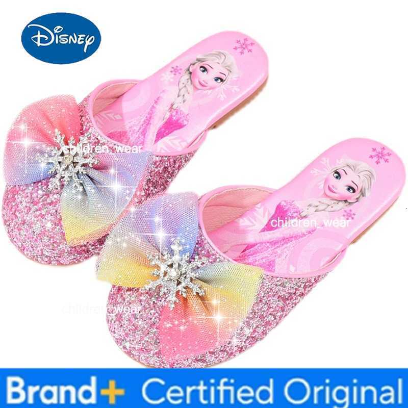 Disney Girls Sandals Slippers Frozen Princess Elsa Sequin Bow Rhinestone Shoes Childrens Summer Slippers Pink Blue Shoes H260303