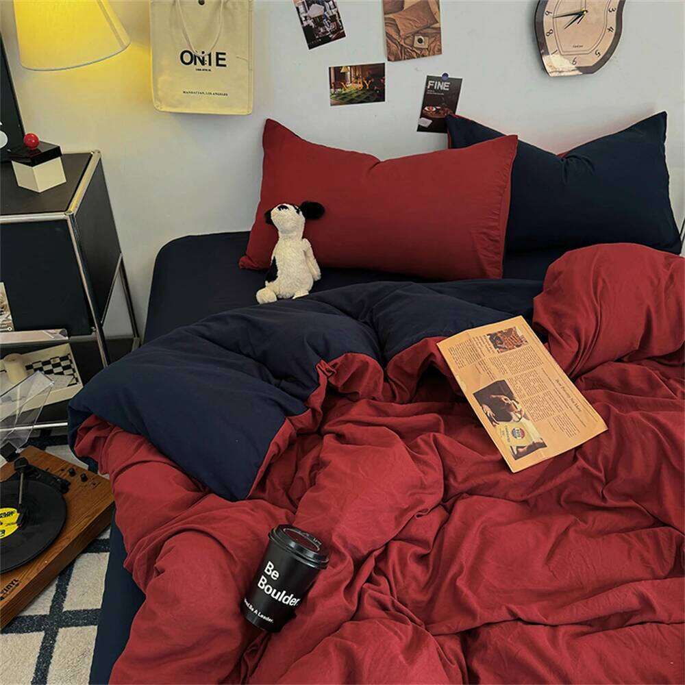 Solid Color Bedding Kids Adults Twin Full Queen Size Flat Sheet Soft Duvet Set Quilt Cover Pillowcases Bed Linen W260302