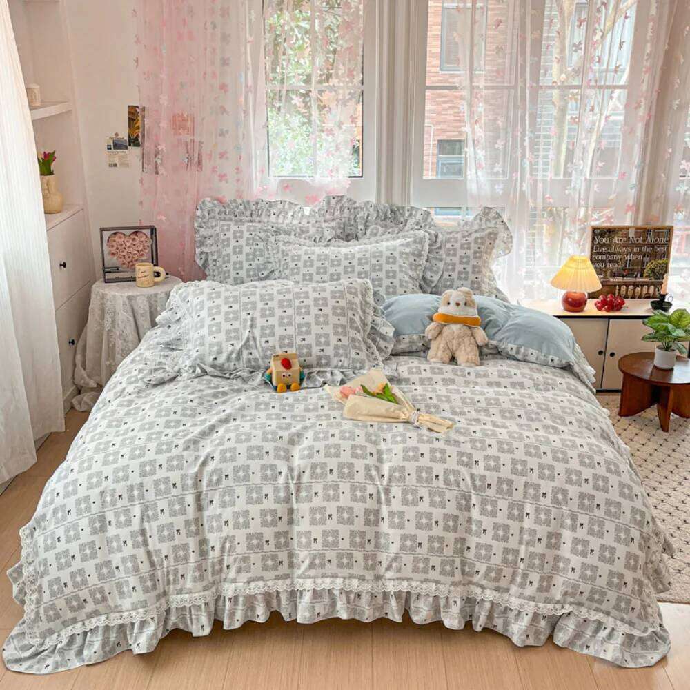 Korean Pure Cotton Bedding Princess Style Four Piece Set Student Dormitory Quilt Cover Bed Sheet Bedroom Decor Home Textiles W260302 W260302