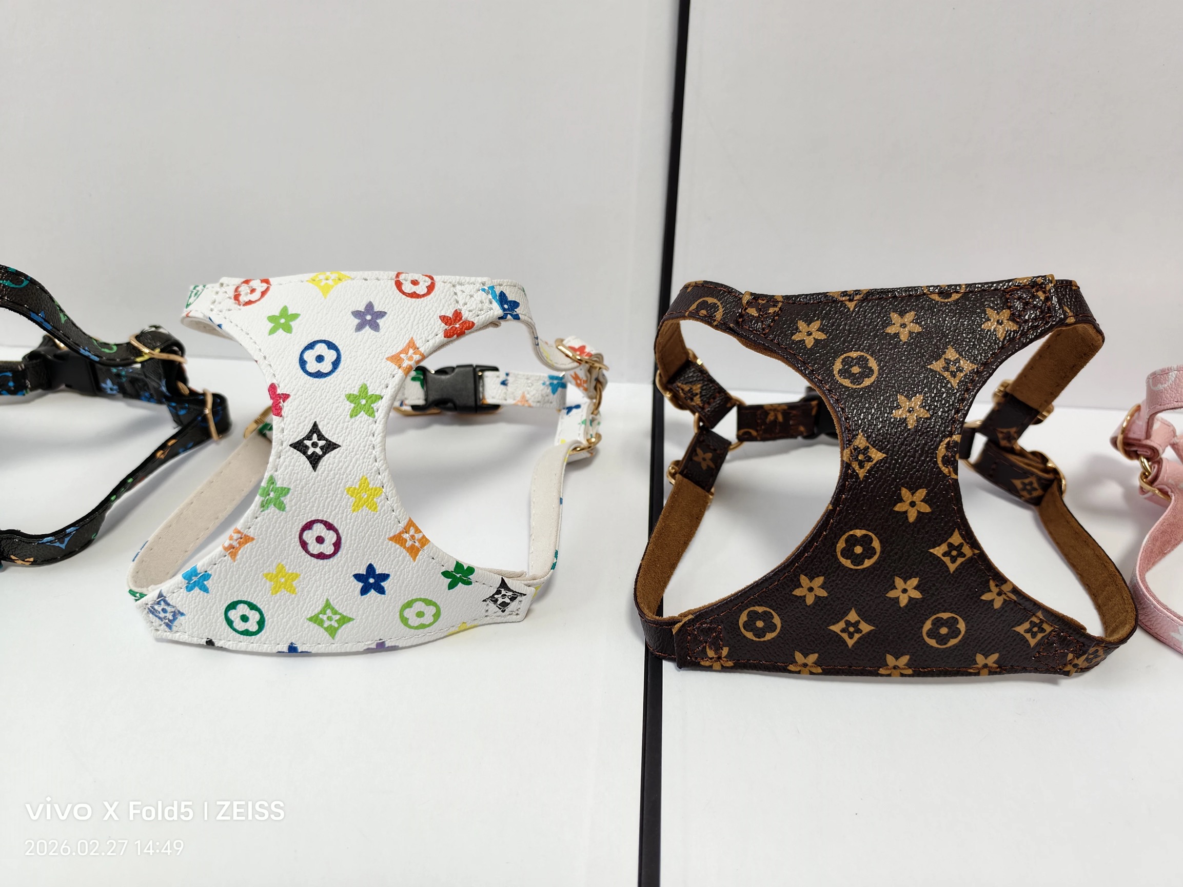 LV Chic Printed Dog Walking Gear - Collarless Step-On Vest & Comfort Fit Belt for All Dogs