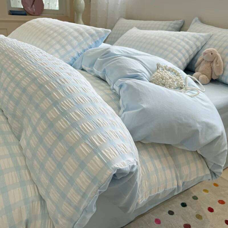 New Lattice Duvet Cover with Sheet Pillowcases No Filling INS Bed Linen Twin Full Queen Size Grid Home Adult Man Bedding Set W260302