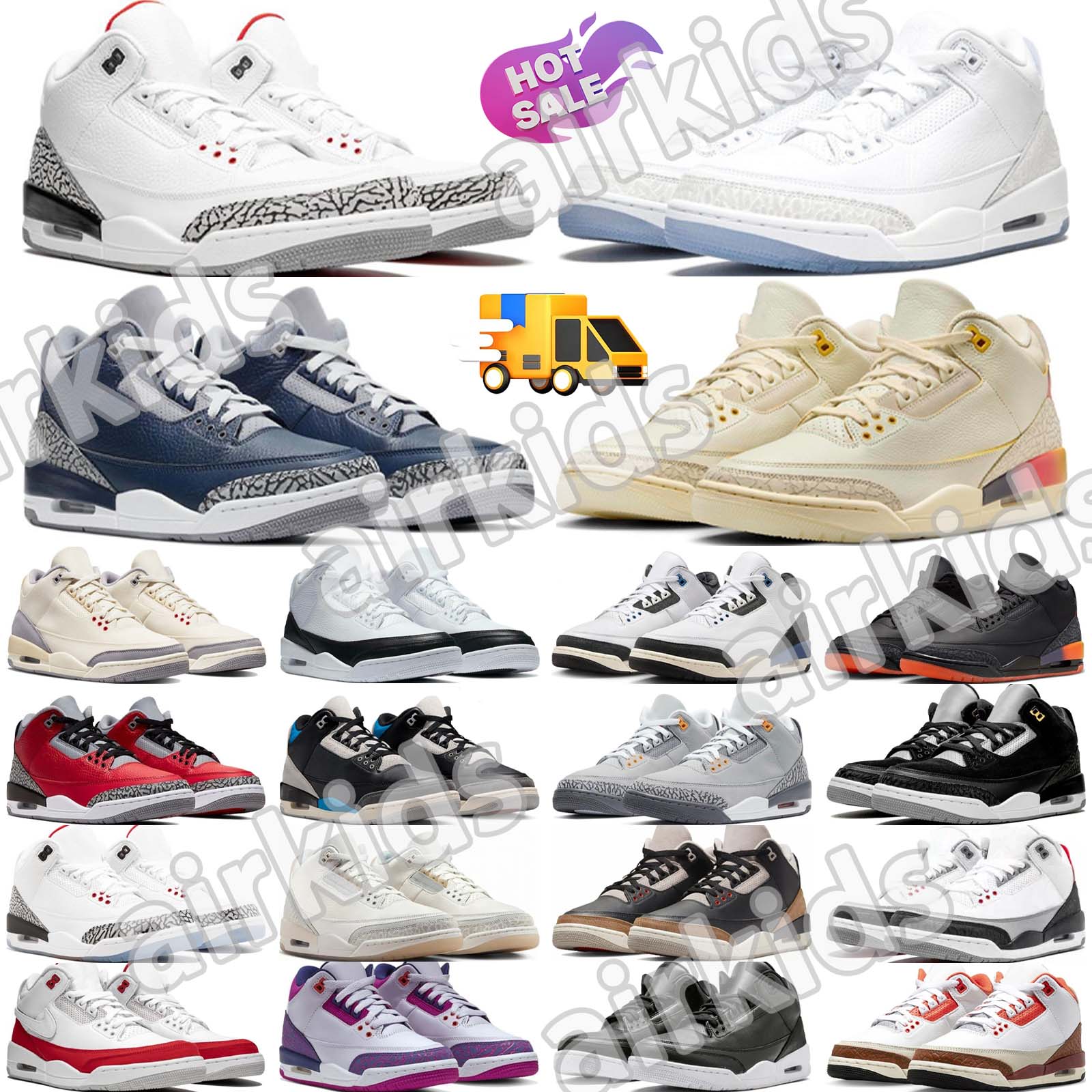 Basketball Shoes Sneakers Shoe Sneaker men mens 3 3s Black Cat fire red pink Blue White Black Purple