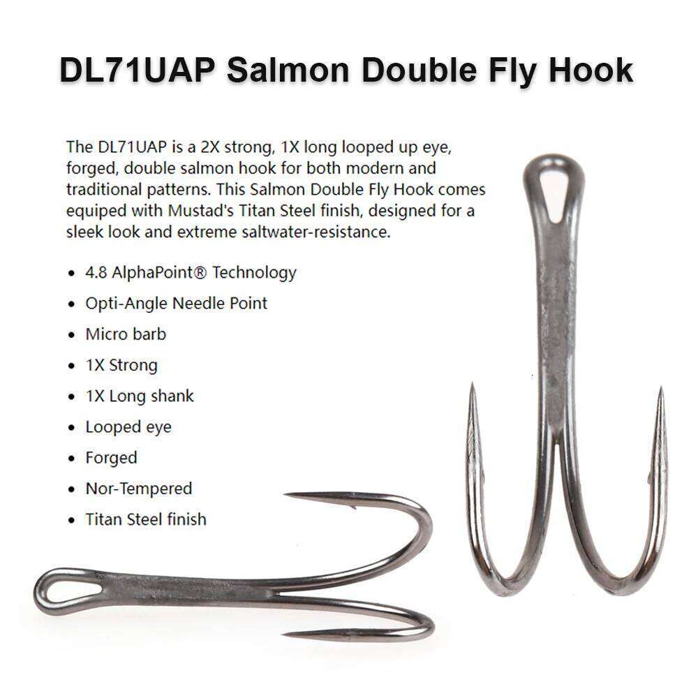 ICERIO 10PCS DL71UAP SALMON DOUBLE FLY HOOK 2X Strong, 1X Long Looped Up Eye Fly Tying Hook With Extreme Saltwater-resistance Z260228