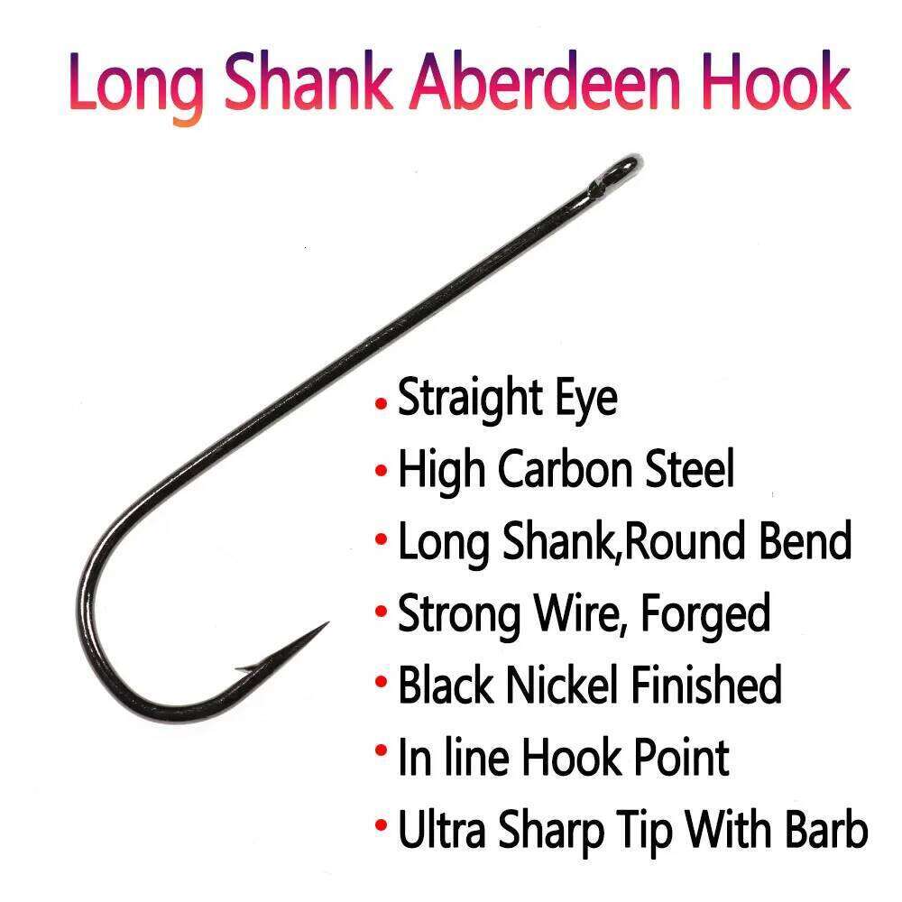 Bimoo 50PCS Aberdeen Long Shank Fish Saltwater Fresh Water Fishing Sabiki Rig Streamer Fly Hook Size 10 4 2 2/0 3/0 Z260228