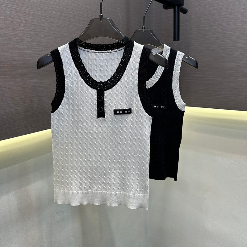 Designer Women Round Neck Vests Contrast Color Slim Fit Sleeveless Tanks Summer Breathable Classic Knitted Tank Tops