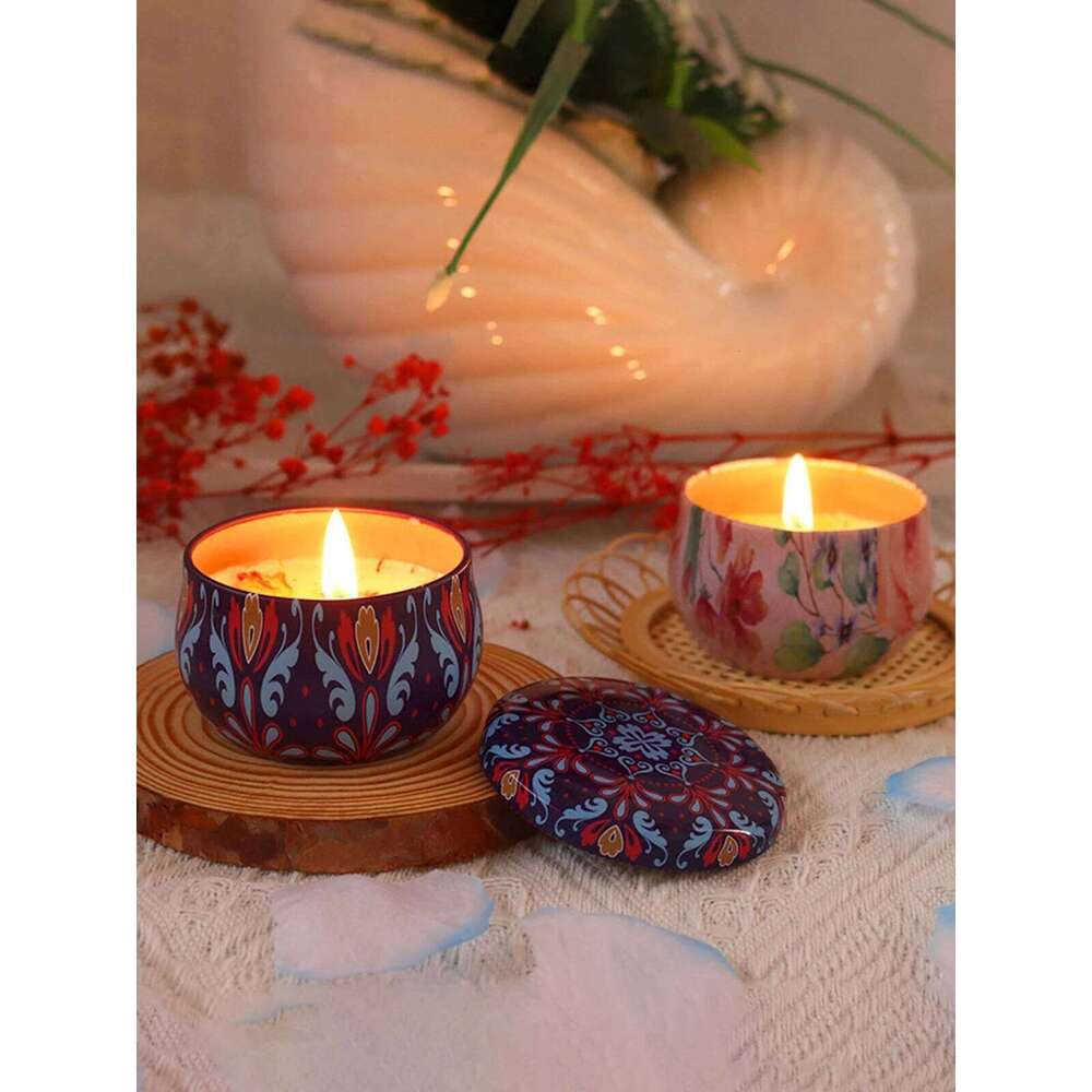 1pc Handmade DIY Jarred Scented Candle, Home Bedroom Air Freshener Ornament, Ethnic Series, Plant Fragrance W260303