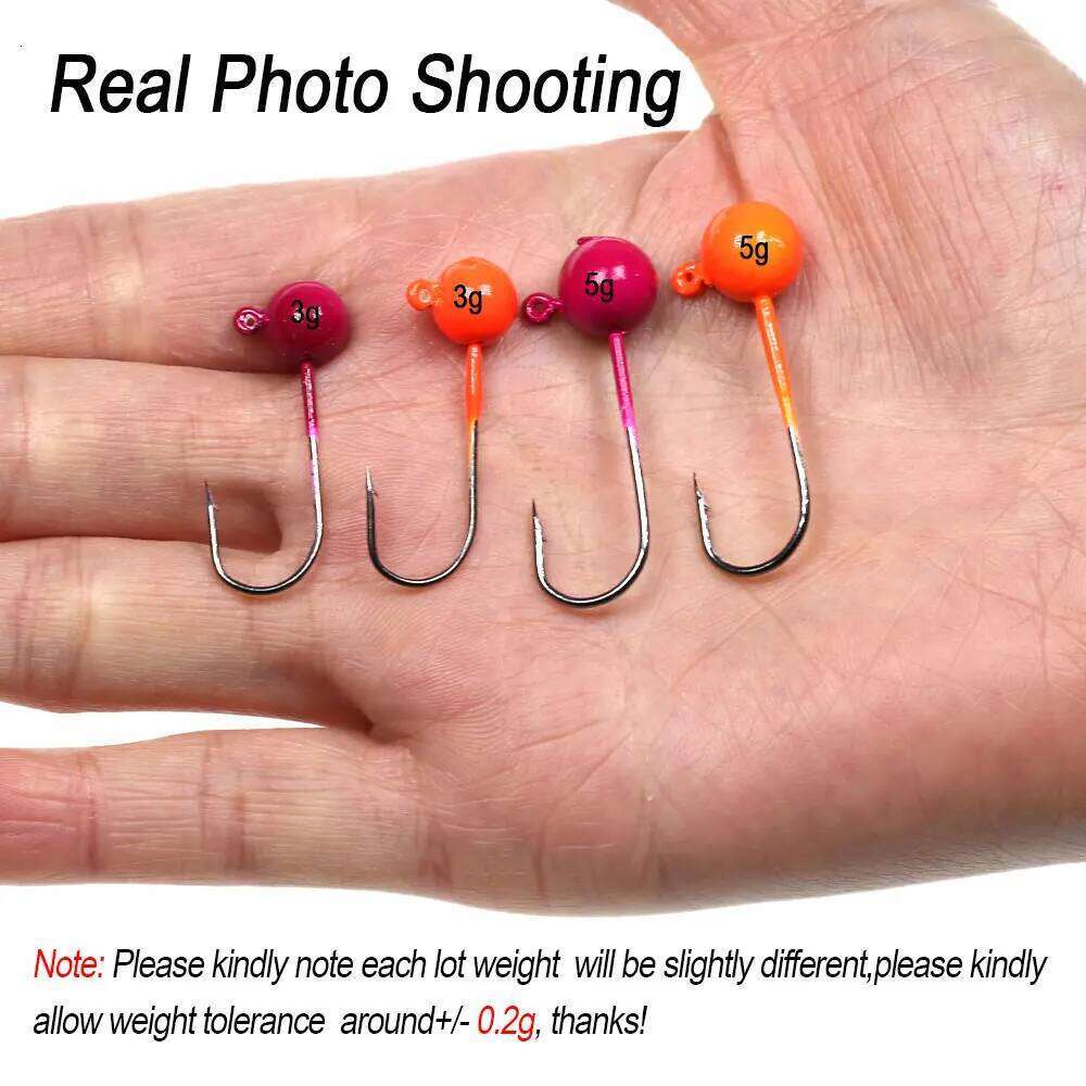 ICERIO 10PCS 3g 5g Weighted Round Shape UV Coated Paint jig head Barbed Fishing Soft Worm Lure Hook Orange Rose Z260228