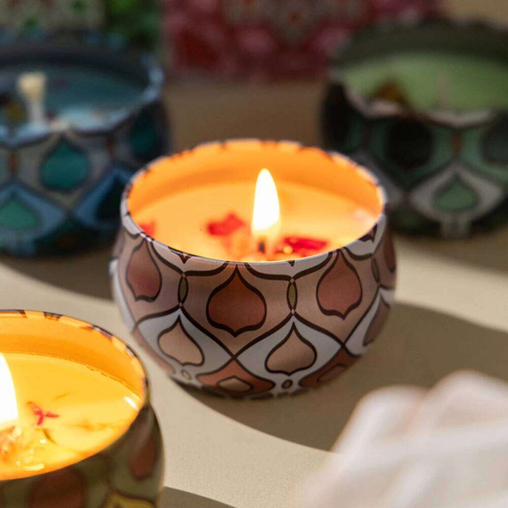 4Pcs Scented Set, Soy Wax Candle in Metal Tin Aromatherapy Candles with Floral Scents Home Decor Gift for Women W260303