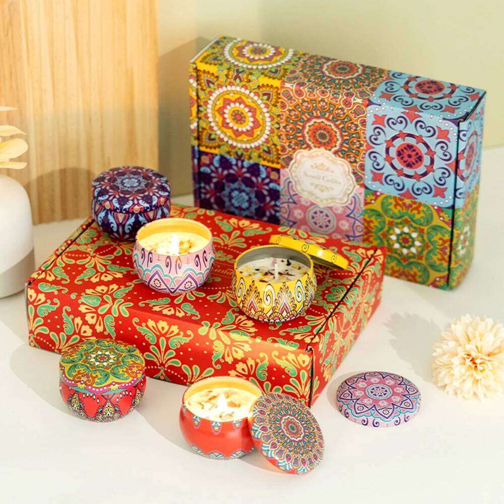 6/4pack mixed Scented Candles Jar Vintage Flower Jars Soy Wax Fragrance Candle Wedding Birthday Gift Home Decoration W260303