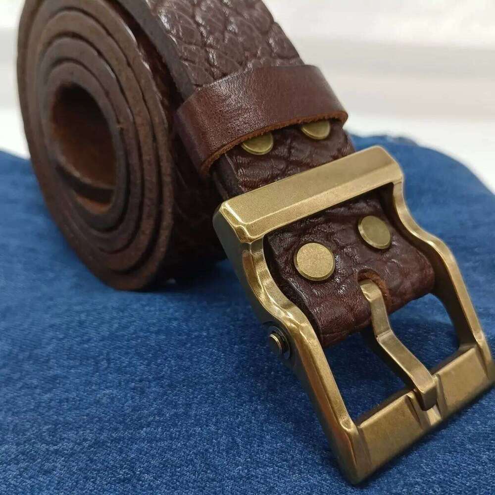 3.8CM Men's Thickened Copper Buckle Full Grain Luxury Handmade Belts Men High Quality Genuine Leather For Man Brown Gift S260228