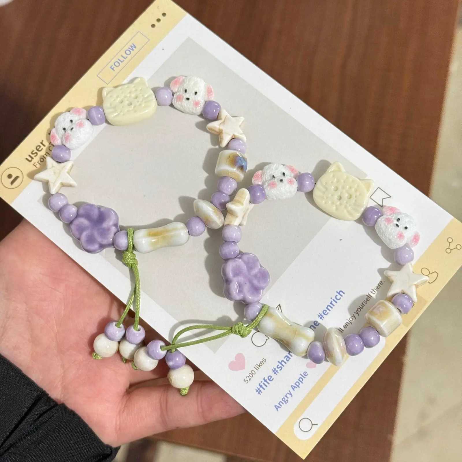 High-value cute ceramic girl heart bracelet Cat and puppy jewelry under the sky High-end versatile hand jewelry H260303