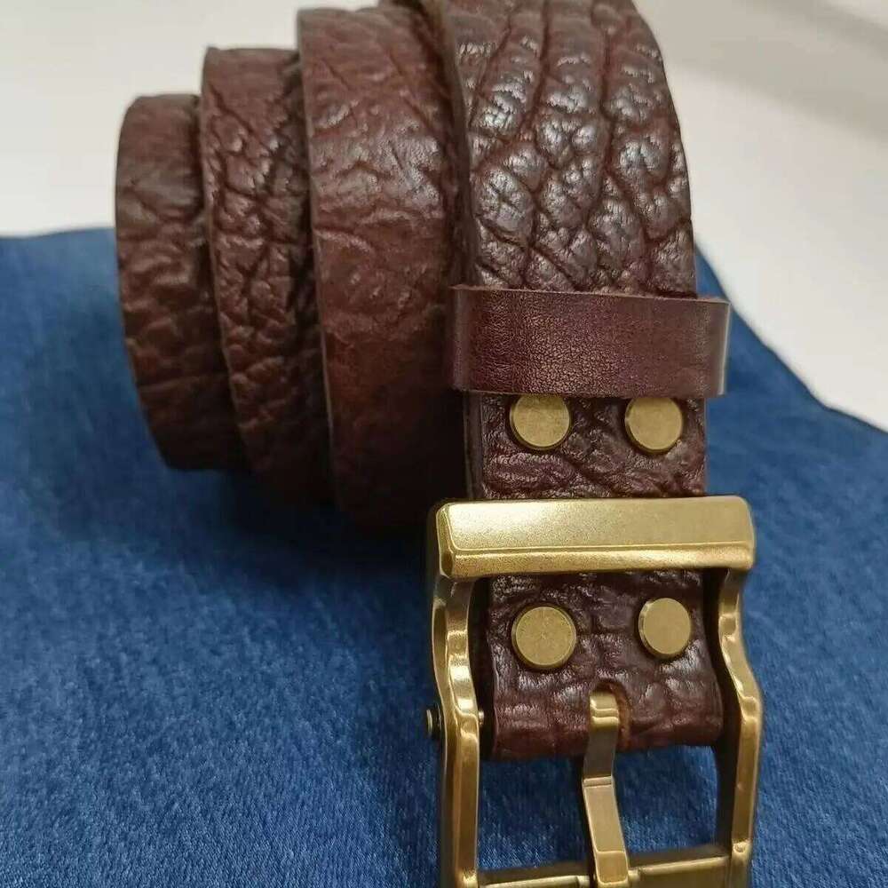 3.8CM Men's Thickened Copper Buckle Full Grain Luxury Handmade Belts Men High Quality Genuine Leather For Man Brown Gift S260228
