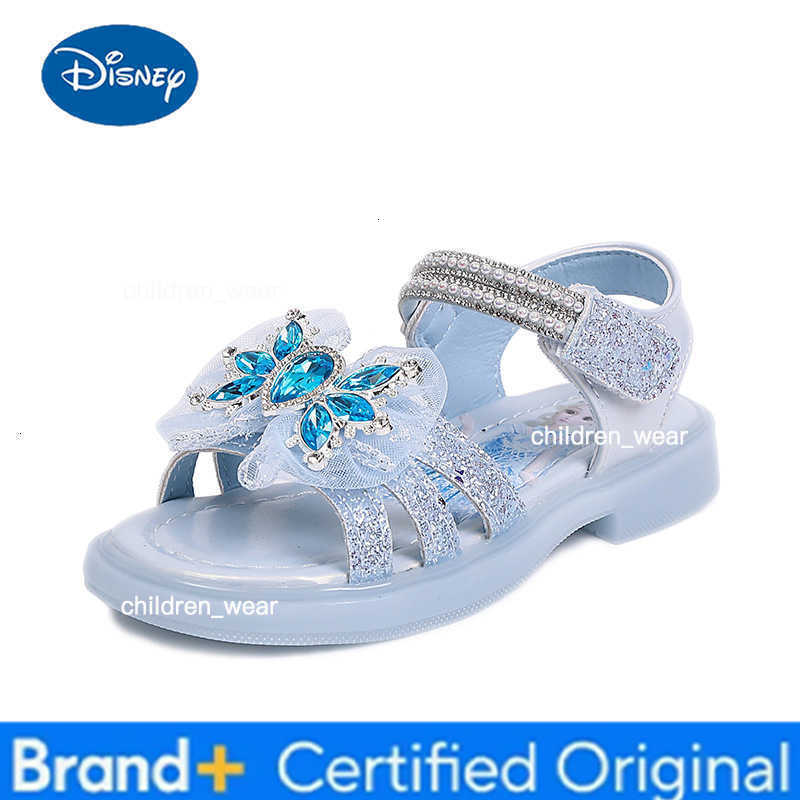 Disney KidsCasual Shoes Elsa Princess Frozen Fashion Crystal Bow Garden Sandals For Girls Anti-slip Breathable Blue Pink Size 23-33 H260303