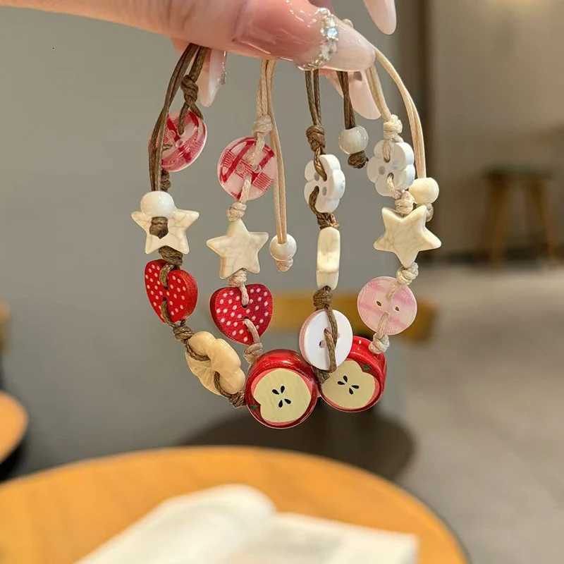 Handmade Ceramic Apple Bracelet Adjustable Woven Cord Cartoon Beads Bangles For Women Gifts Jewelry Accessories Pulsera Mujer H260303