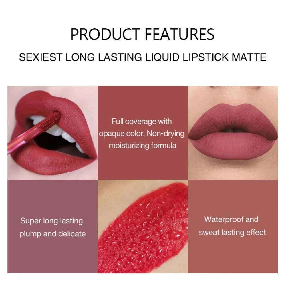 Women's Sexy Long-Lasting Velvet Matte Lip Gloss - Waterproof Nonstick Red Liquid Lipstick for Beauty Makeup H260302