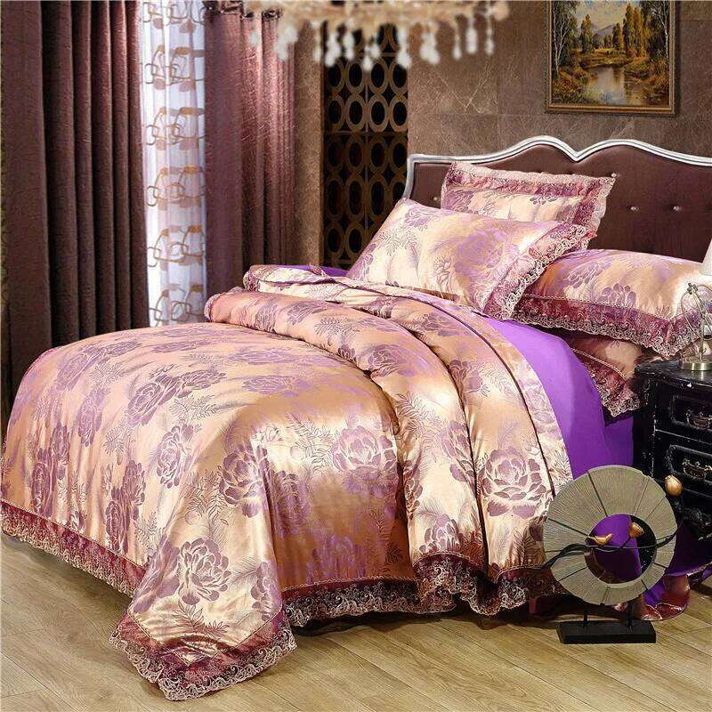 Nordic Satin Jacquard Bedding Luxury Flower Duvet Set Adlut Quilt Cover Pillowcases Sheet Twin Queen King Home Texiles W260302