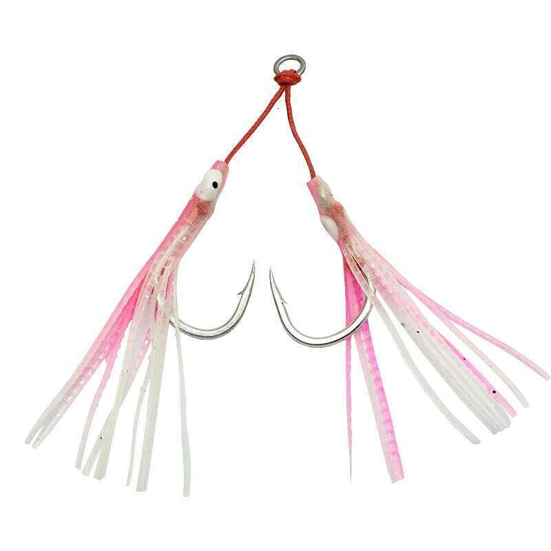4pcs/lot Luminous Octopus Metal Jig Mate High Carbon Steel With Assist Silicone Ribbon Marine Fishing Double Jigging Hook Z260228