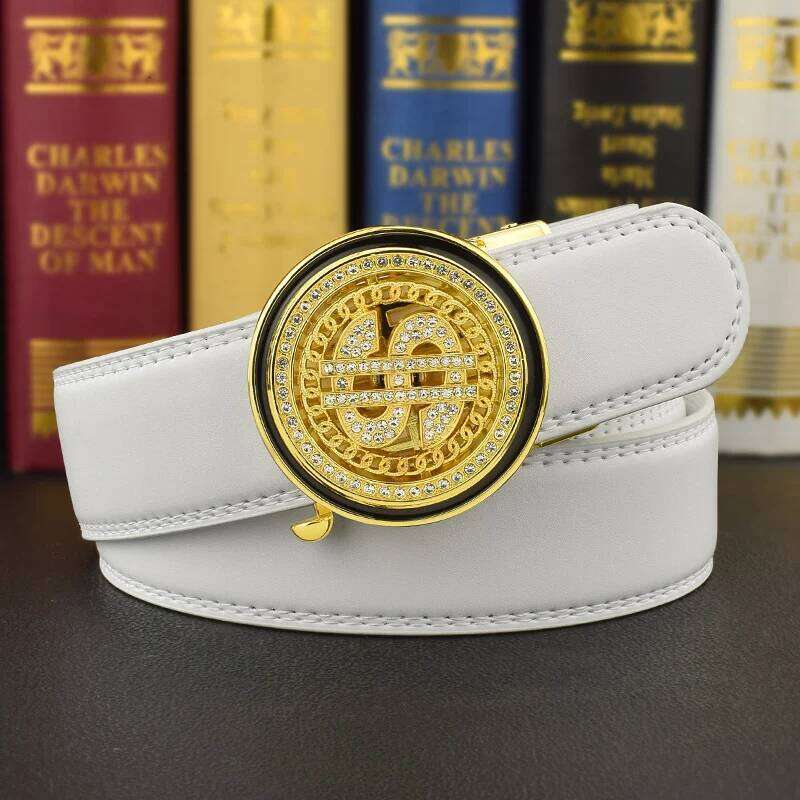 2024 new Luxury Genuine Leather Men Automatic Jeans Rhinestone Metal Rotatable Buckle Business Belt ceinture homme S260228