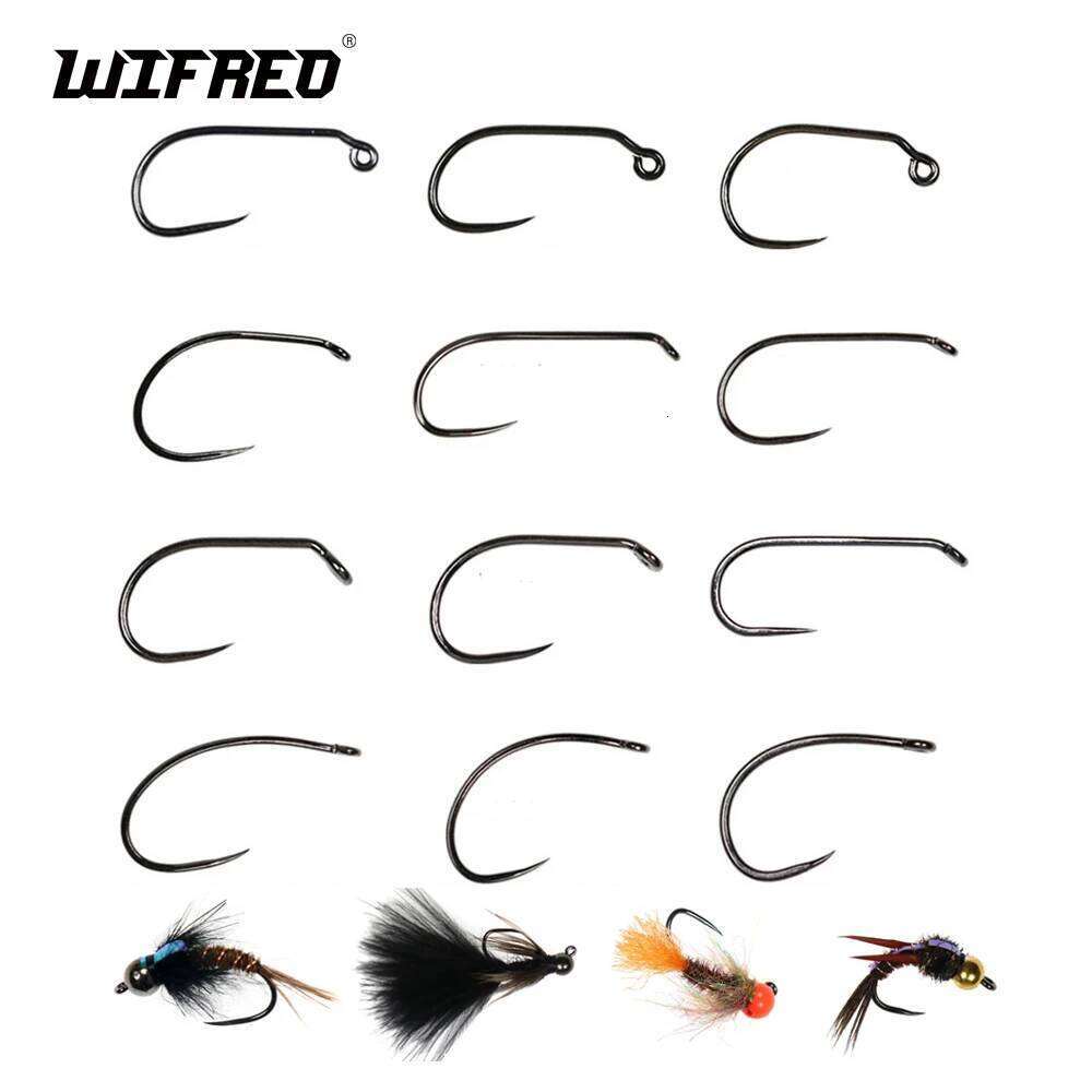 WIFREO 50pcs High Carbon Steel Fishing 8#~22# Dry&Wet&Nymph&Shrimp Caddis Pupa Streamer Fly Tying Hooks Z260228