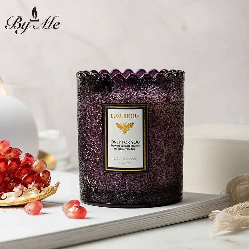 7.5x9cm High-end Lace-edge Embossed Glass Cup, Soy Wax, Bedroom Fresh And Elegant Scented Candle, Smokeless Cup Wax W260303