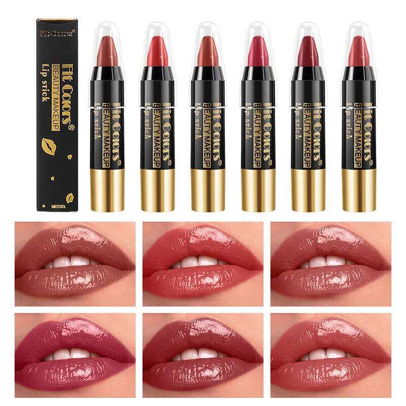Fit Colors 6-Color Nourishing Lip Crayons - Velvet Finish, Hydrating, Non-Transfer, and Waterproof Lipsticks H260302