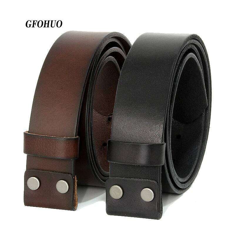 3.3cm and 3.8cm width Vintage No Buckle belt suit Smooth belts men luxury Cowskin Soild Genuine leather without buckle S260228