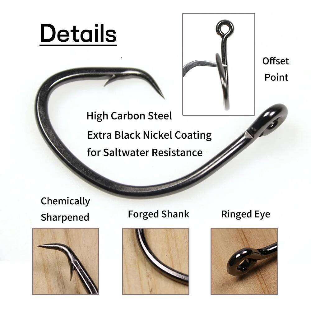 Elllv 5/0 - 16/0 4X Strong Heavy Circle Offset Saltwater Trolling Hook for Grouper Snapper Tuna Shark Deep Sea Boat Fishing Z260228