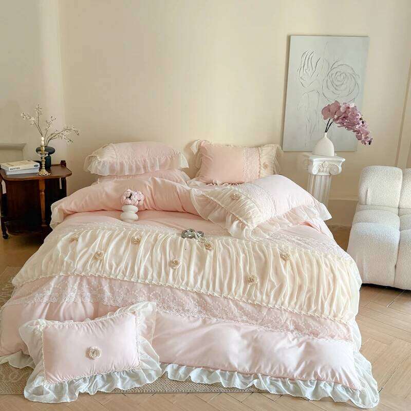 4 Pieces Of Korean Princess Style Cotton 100% Girly Lace Bedding Set Duvet Cover Bed Sheet 200x230 220x240 Four Seasons W260302