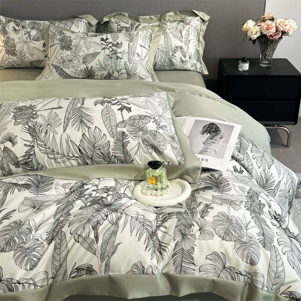 Light Luxury Duvet Satin Silk Cover Bed Sheet Pillowcase Queen King Size Four-Piece Silky Coolling Bedding Set W260302